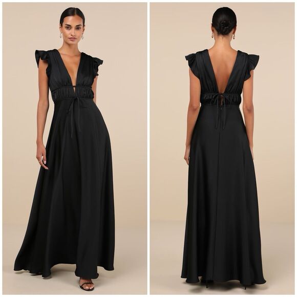 Lulus Dresses & Skirts - NWOT Lulus I'm All Yours Black Ruffled Maxi Dress, Size M